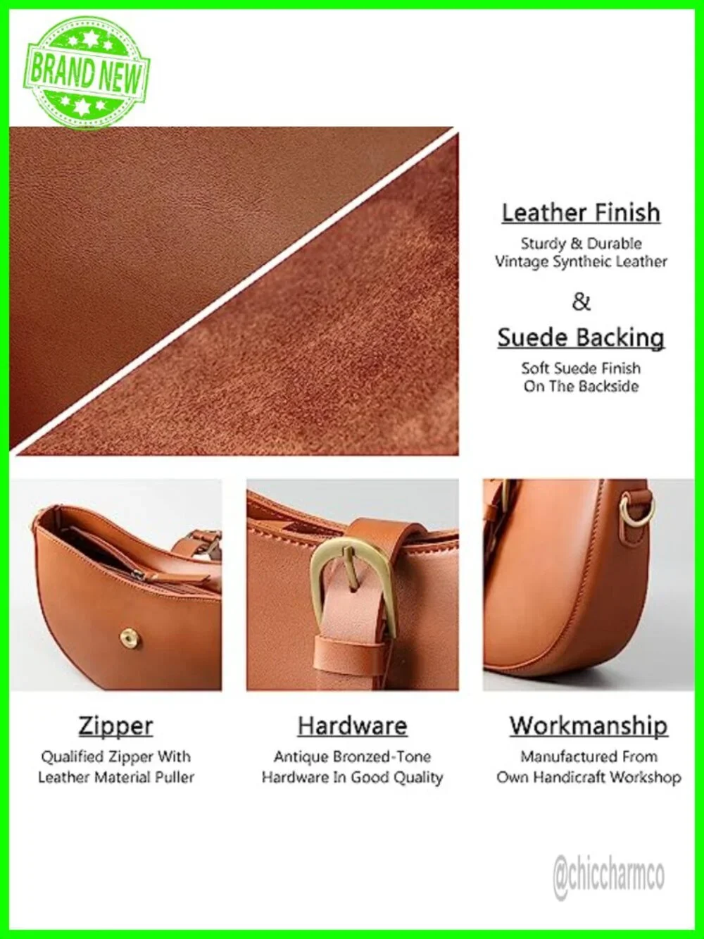 Vintage Vegan Leather Shoulder Crescent Bag Hobo Satchel with Zipper